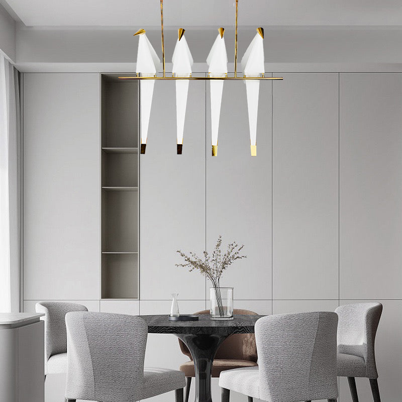 Люстра з пташками H-146 cm L-90 cm Led 38W Gold + White Birds perch 240118-100003002