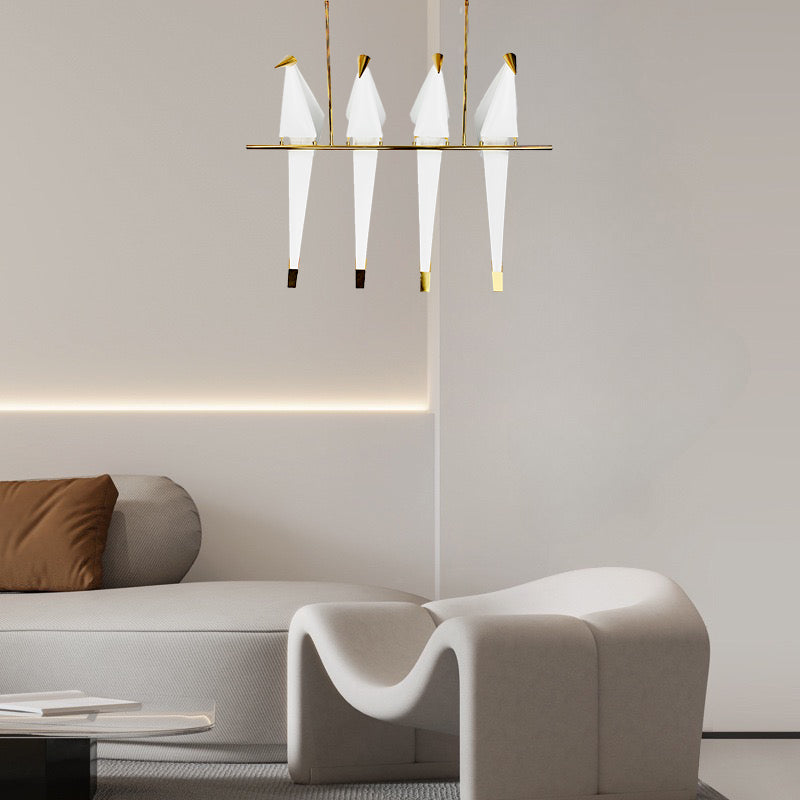 Люстра з пташками H-146 cm L-90 cm Led 38W Gold + White Birds perch 240118-100003002