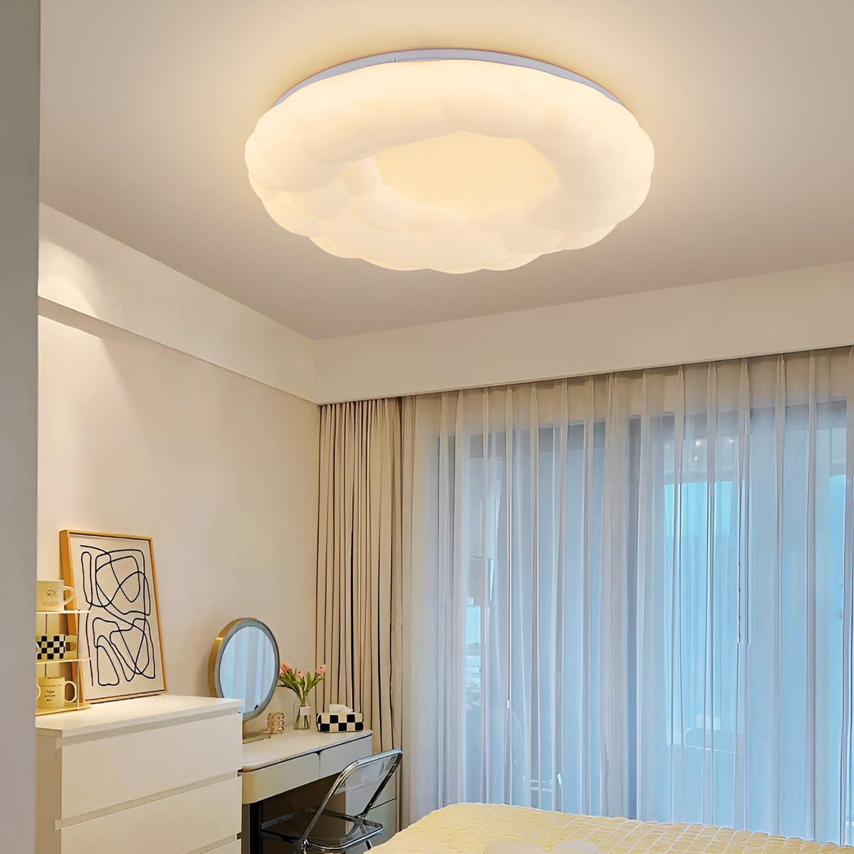 Люстра біла стельова квітка хмаринка з пультом D-50 cm H-10 cm Led 72W 2700К-6500К White Flower 250664-100005294