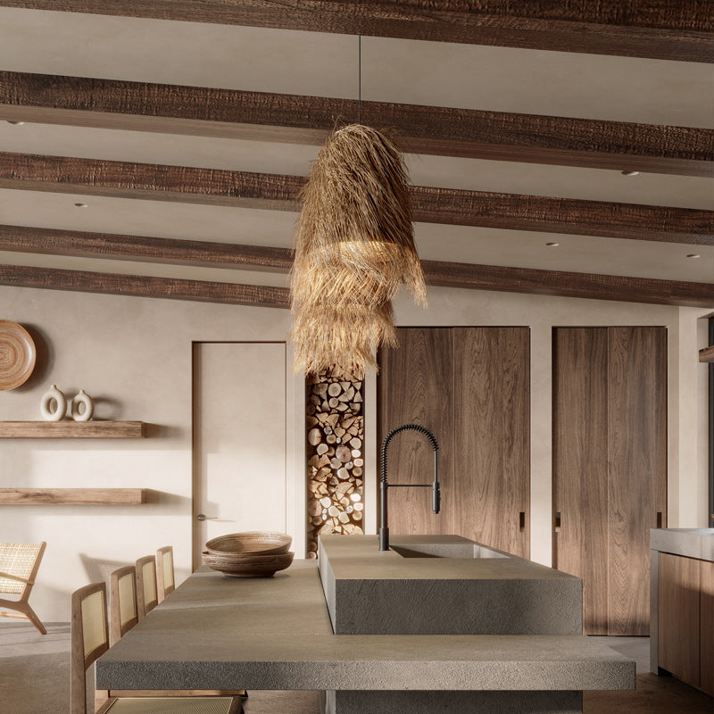 Підвісна люстра еко з лози H-80 cm E27 Beige Withe 251131-100006565