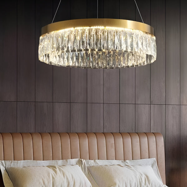 Підвісна люстра золота подвійна D-60 cm / D-80 cm Led 43W 4000K Gold+Clear Crystal 250918-100005928