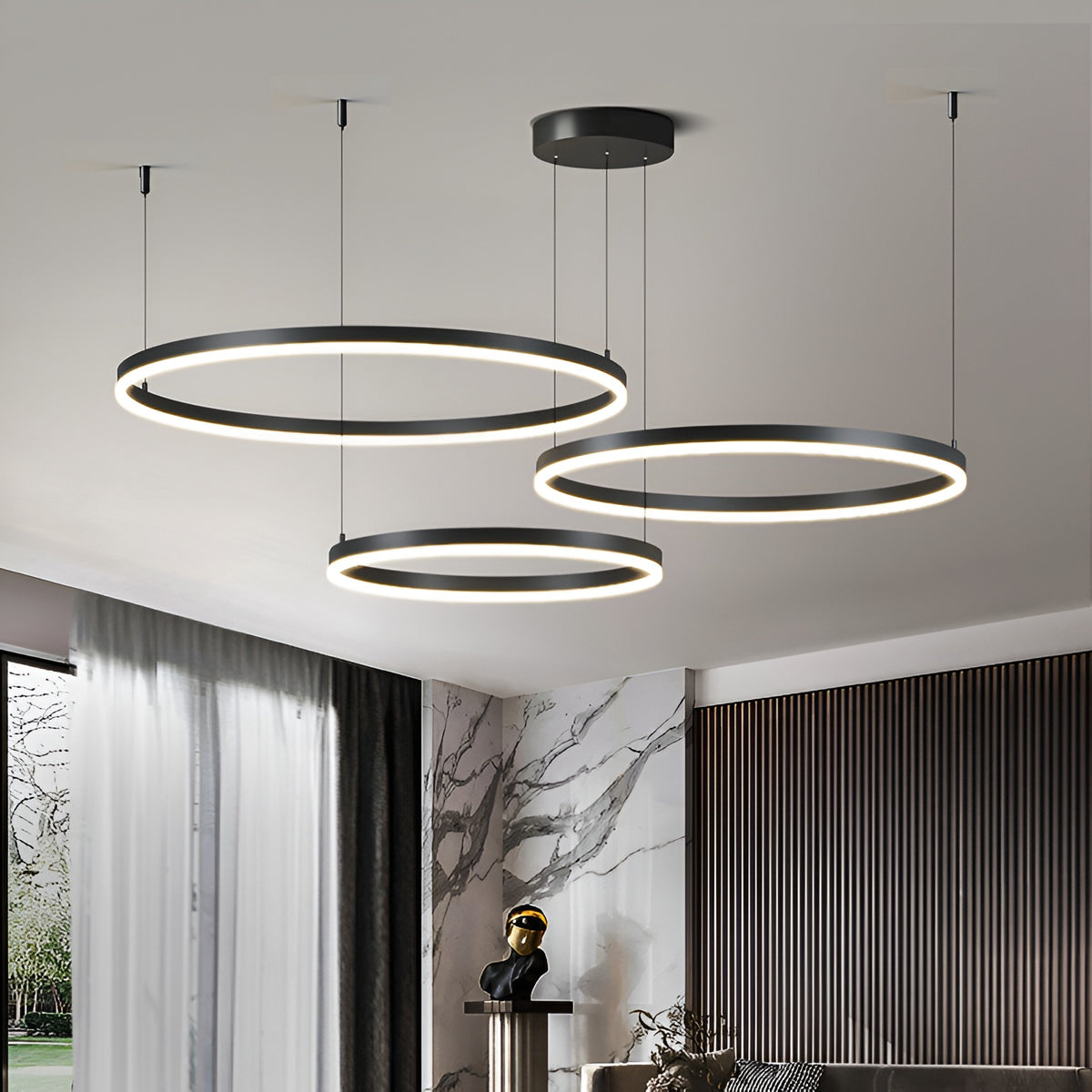Підвісні люстри чорна з кільцями у 3-х варіаціях Led Black Circle Total rings 251018-100006307