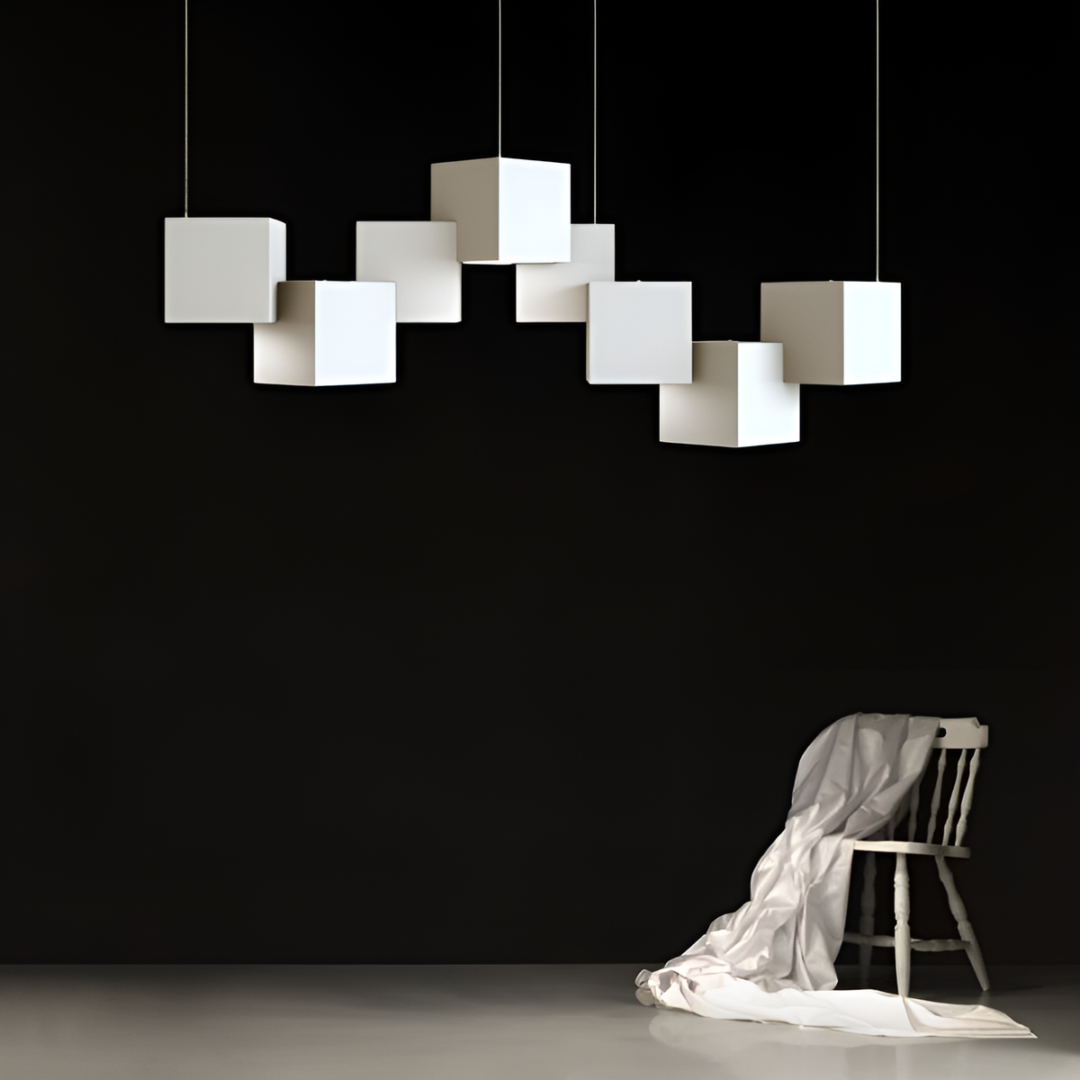 Люстра біла підвісна геометрична куби L-70cm Led 52W White Cube x8 250618-100005234