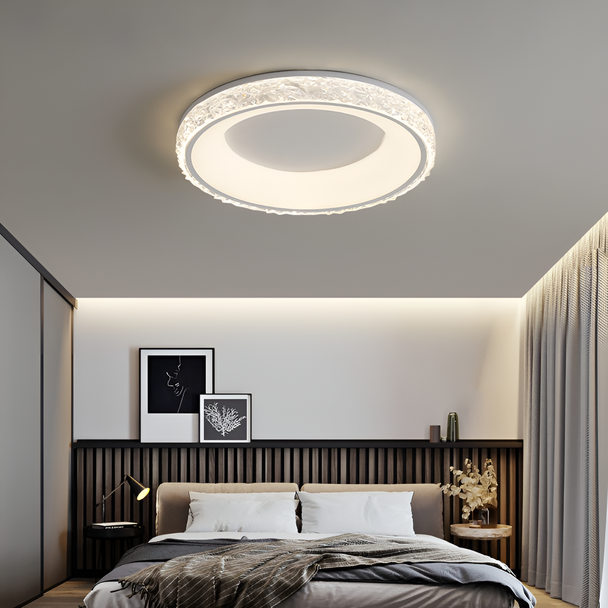 Люстра стельва біла блискуча з пультом D-50 см Н-9 см 110W 3000K-6000K White Brille lamp 250719-100005710