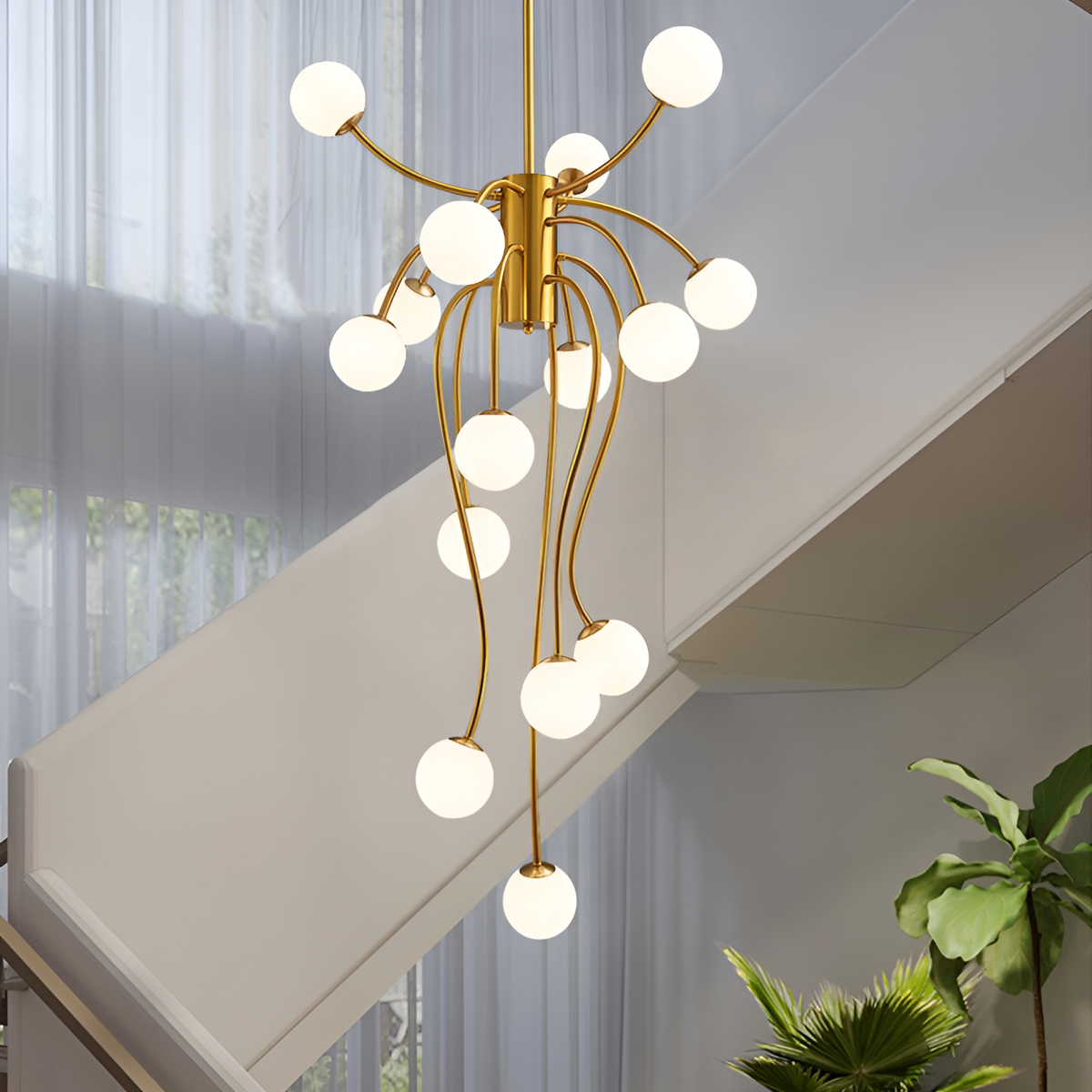 Люстра золота з білими матовими плафонами H-150 cm W-70 cm  G9*15 Octopus Gold+White 250619-100005256