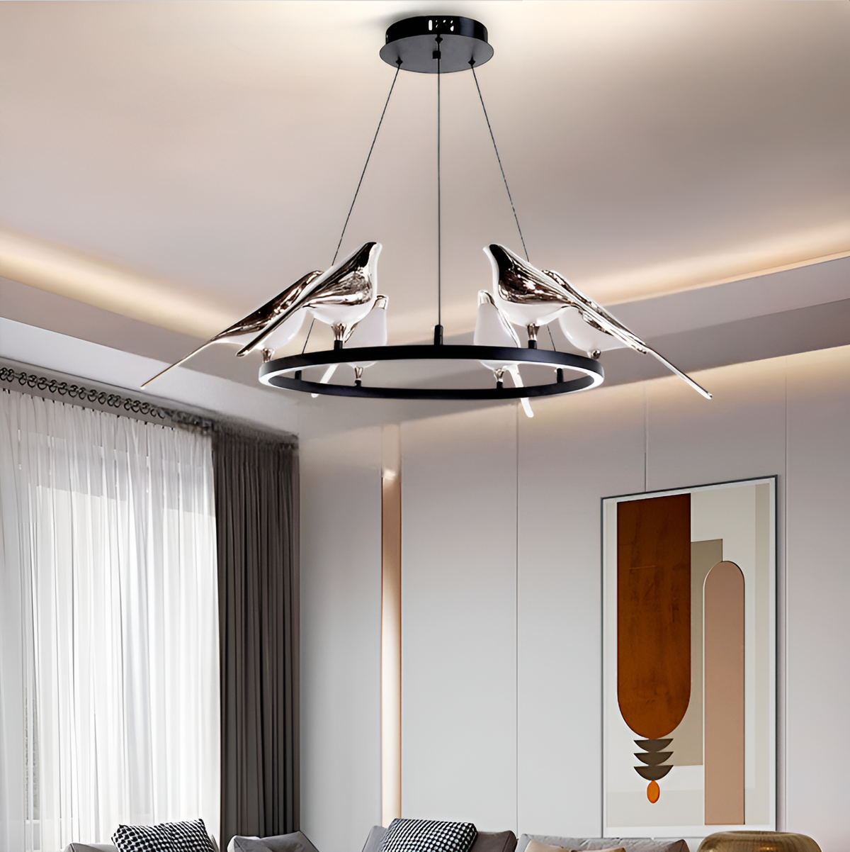 Люстра підвісна Birds D-92cm Ledx6 Black+Chrome 250635-100005171