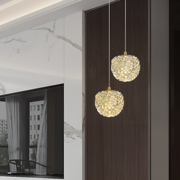 Підвісний світильник золотий з декоративним камінням D-13 cm G9 Gold+Clear Luxury ball 250618-100005251