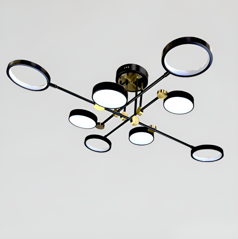 Люстра стельова чорна з золотом L-117 cm Led 80W Black+Gold Супутник Rings 250835-100005731