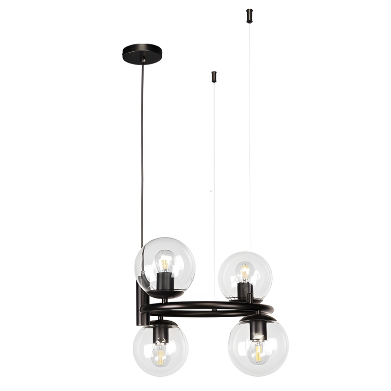 Люстра підвісна чорна з прозорими плафонами D-41 cm E27*4 Black+Clear Bubbles 250731-100005548