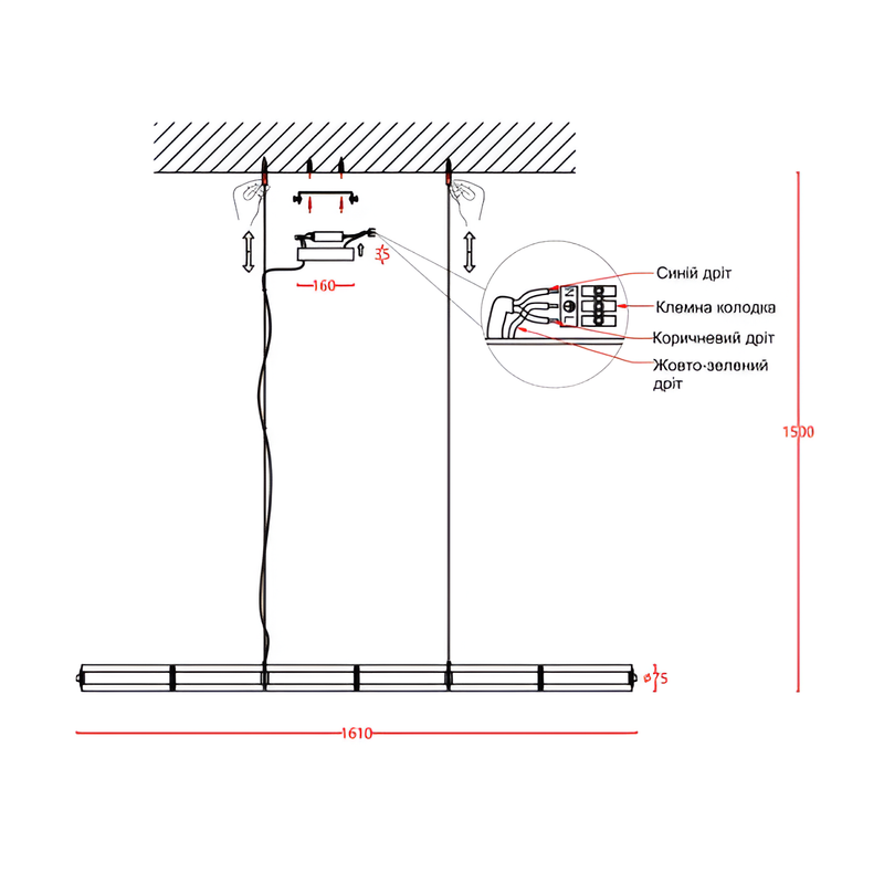 Підвісна люстра L-161 cm Led 36W 4000K Black+Clear Line 250936-100005925
