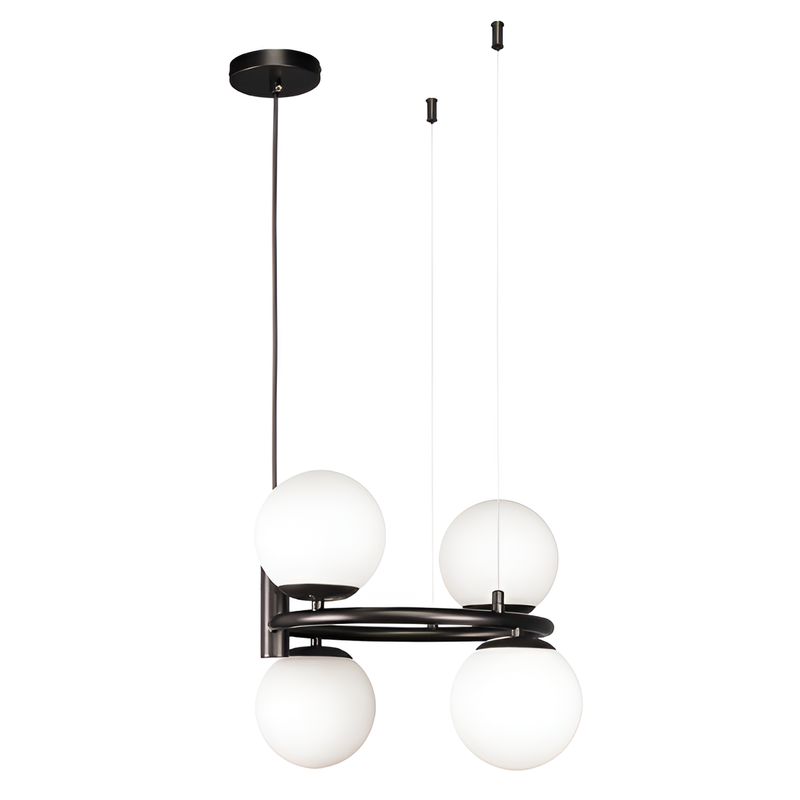 Люстра підвісна чорна з білими плафонами D-41 cm E27*4 Black+White Bubbles 250731-100005632
