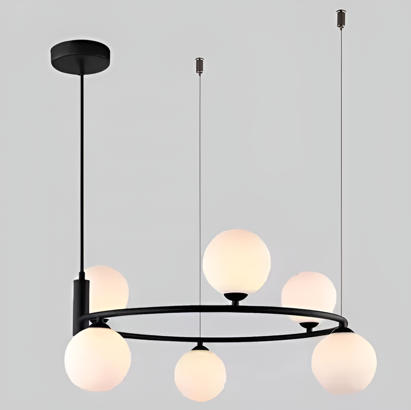 Люстра підвісна чорна з білими плафонами D-55 cm E27*6 Black+White Bubbles 250731-100005645