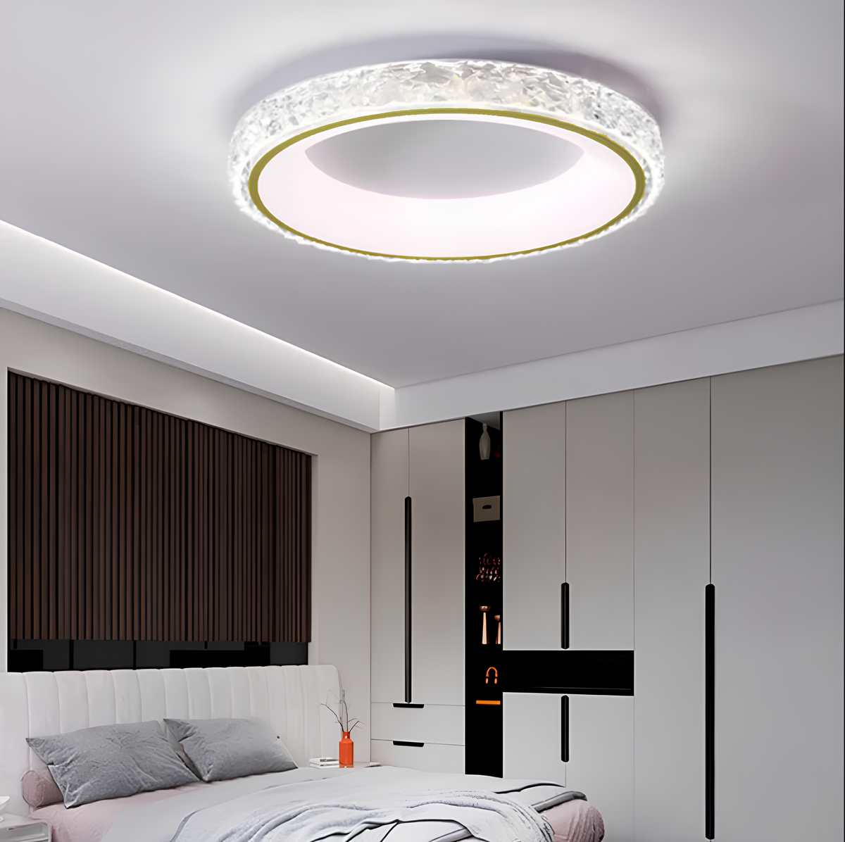 Люстра стельова з золотим кантом та пультом Brille lamp D-50 см Н-9 см 110W 3000K-6000K White + Gold 240319-100003113