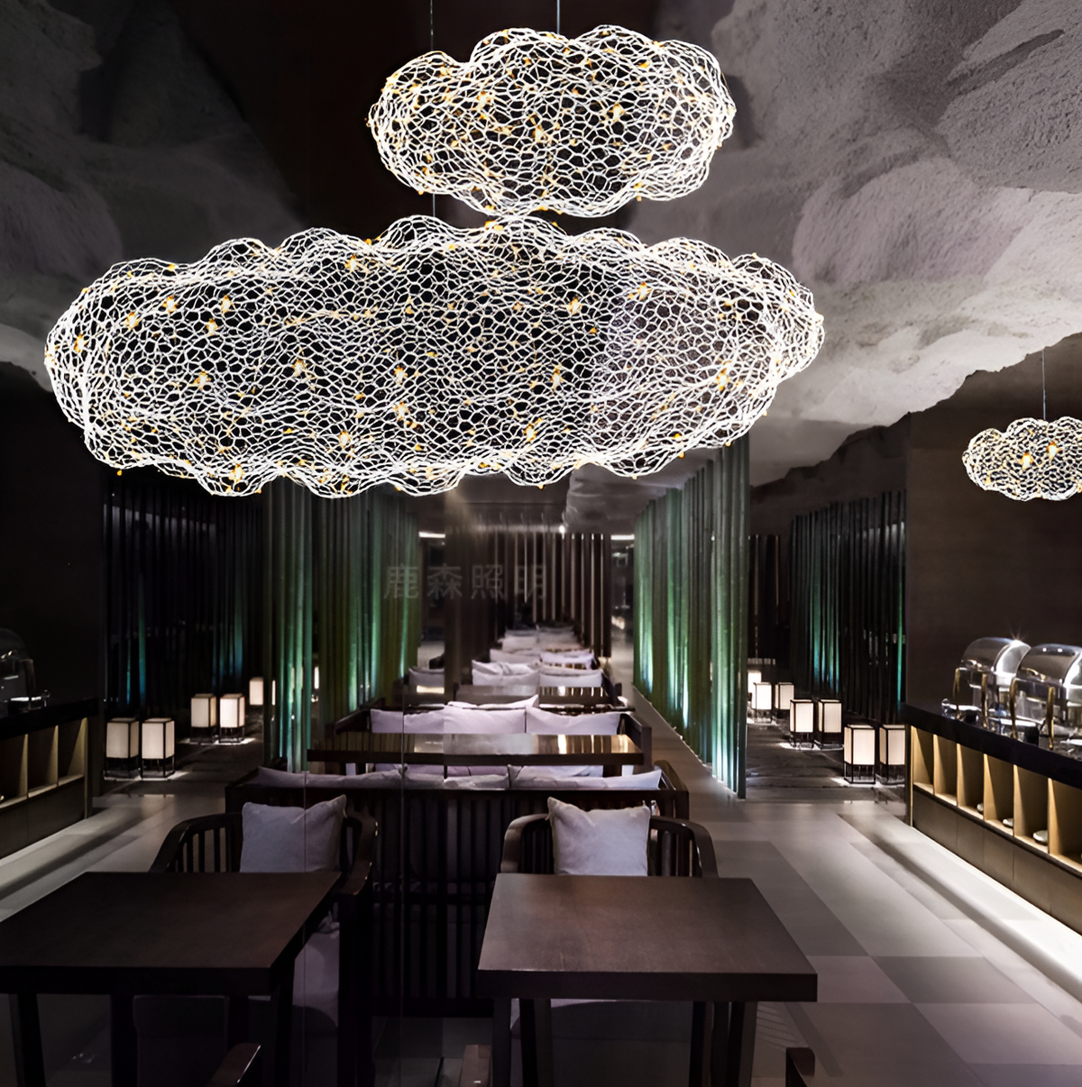 Люстри білі підвісні з сітки Хмаринка з зірками L-60cm/ L-80cm / L-100cm / L-120cm 4000K White  Cloud Stars 250518-100005021