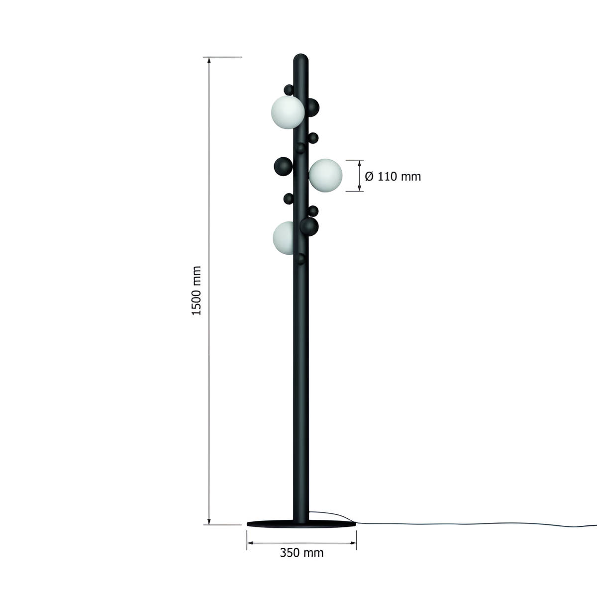 Торшер чорний з шариками H-150 cm Lunar F Black 250672-100005330