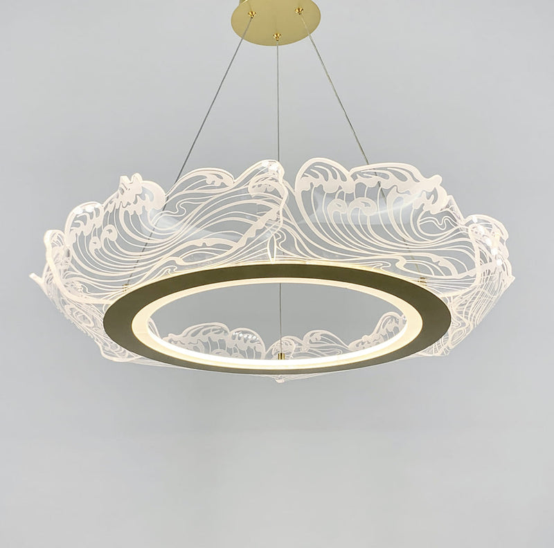 Люстра золота підвісна з прозорими елементами Листя D-65 cm / D-85 cm Gold + Transparent Leaves 220618-100000810