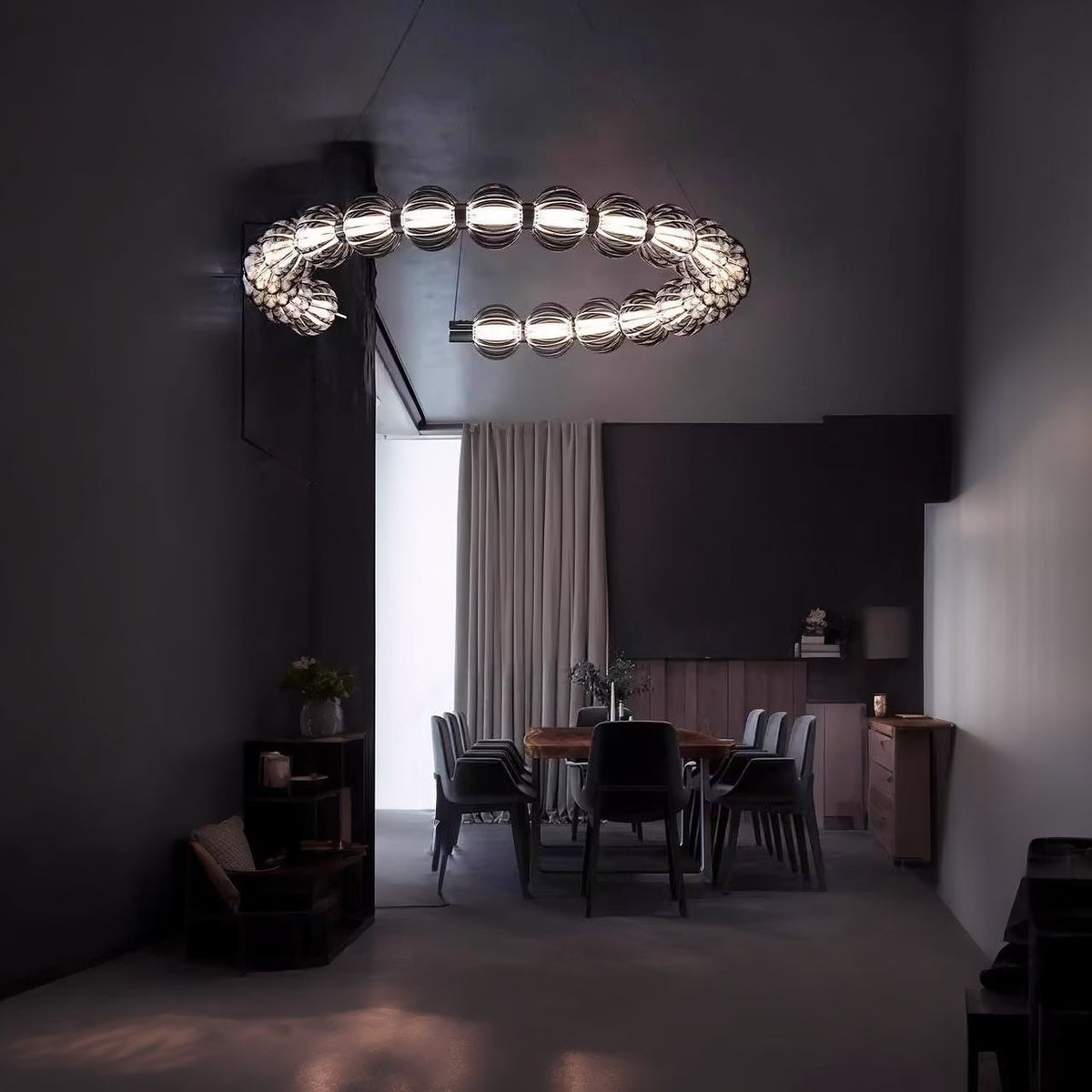 Підвісний світильник чорний та сірий плафон D-65 cm Led 45W Grey+Chrome Beads 241022-100003920