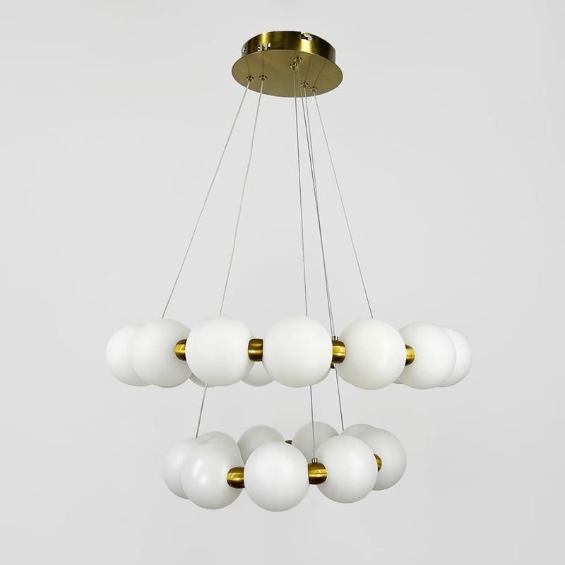 Люстра подвійна золота з білими плафонами D-60+40 cm Led 124W Gold+White Pearl 250918-100005894