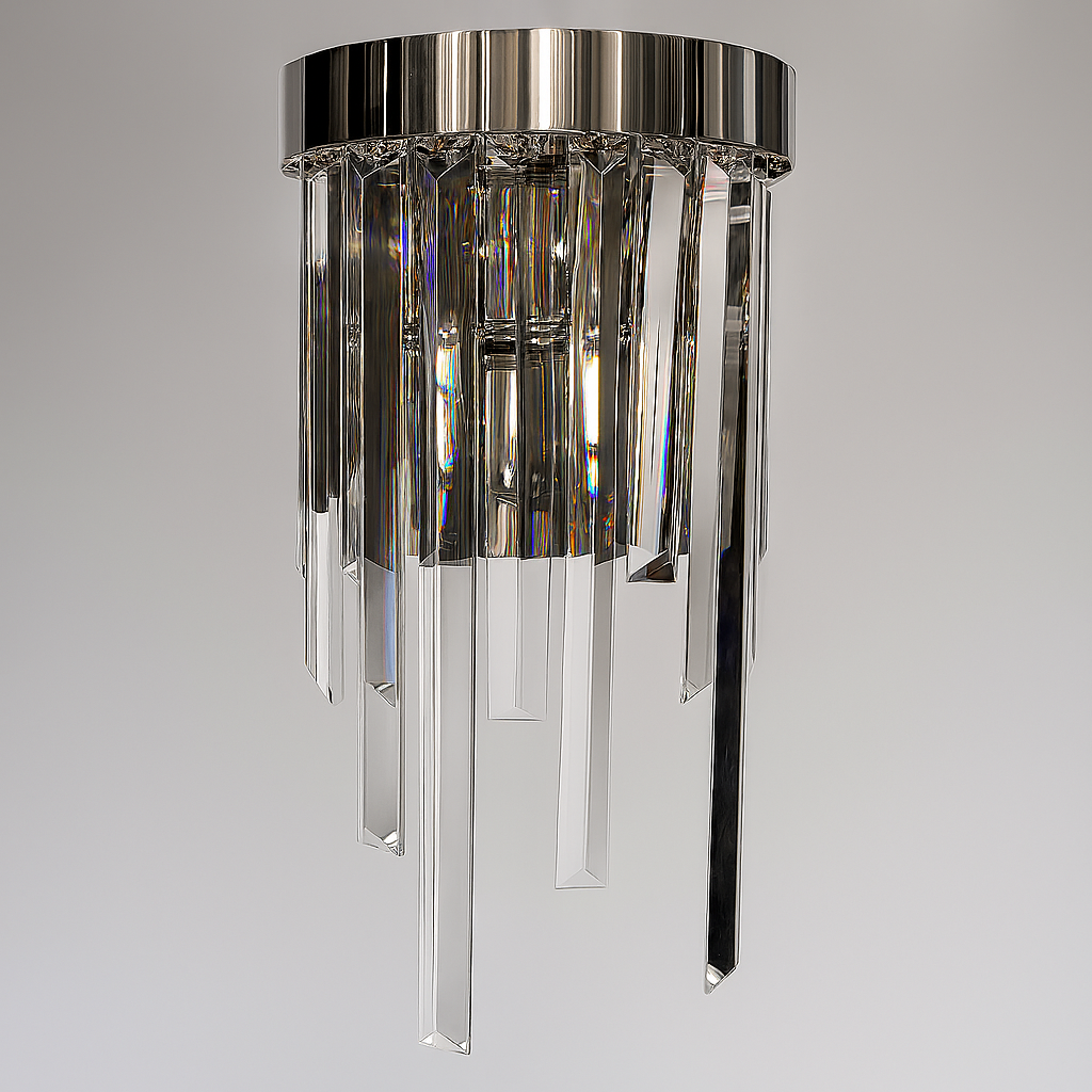 Настінний світильник срібний з кришталевим плафоном Корона G9x2 H-33cm Chrome Crystal Crown 250635-100005191