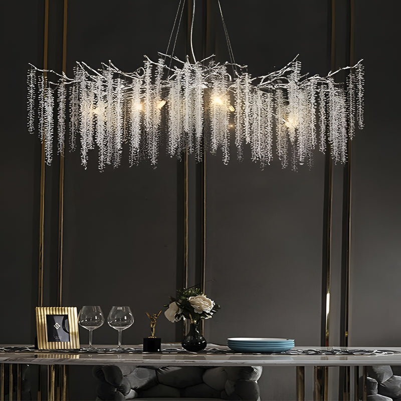 Срібна видовжена люстра з кришталевими підвісками L-100/120/150 см G9 Chrome Tree 250818-100005877