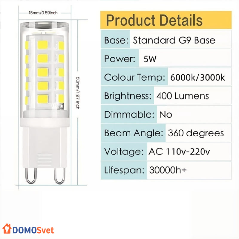 Лампа Led G9 5w 6000k Domosvet Design 24043-227001