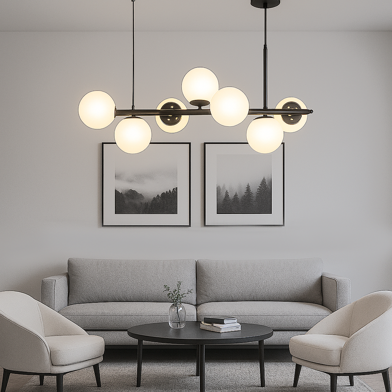 Люстра підвісна чорна з білими матовими плафонами Модо L-80 cm E27x7 Black+White Modo new 250735-100005539