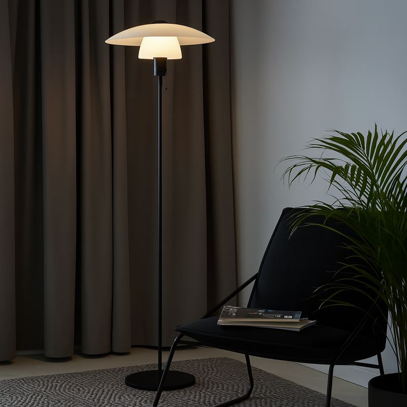 Торшер чорний з білим матовим плафоном Мінімал H-150 cm E27 Black+White Minimal 25079-100005488