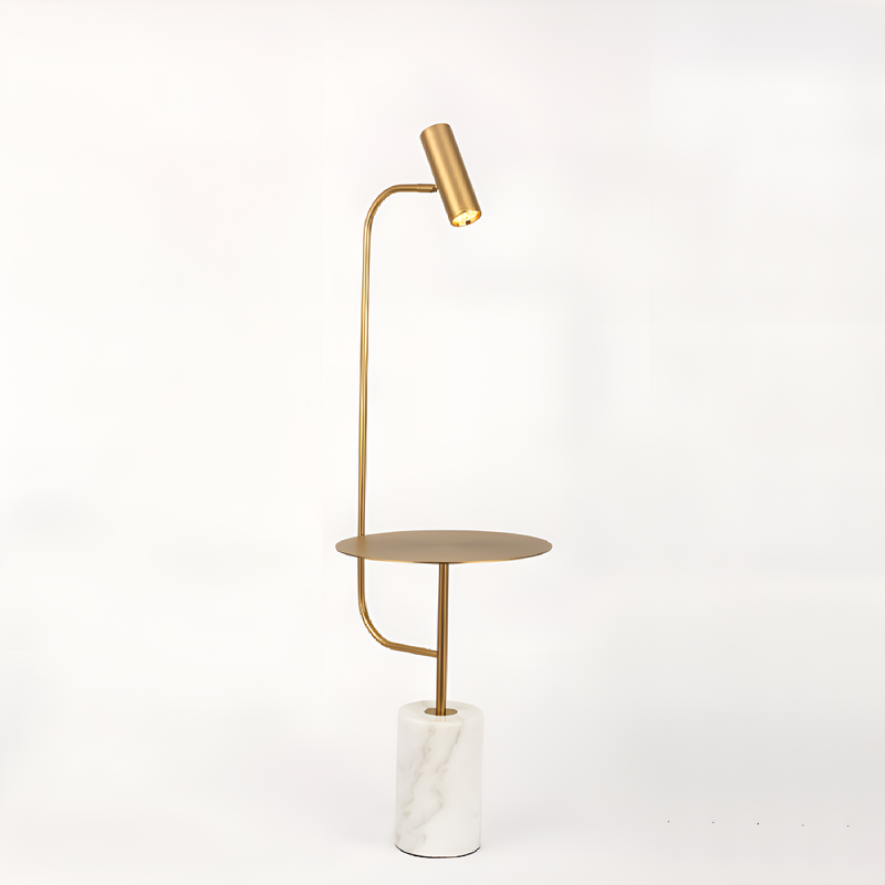 Торшер золотий зі столиком з білим мармуром H-162 cm Gold Lupe Table Lamp 210514-25157