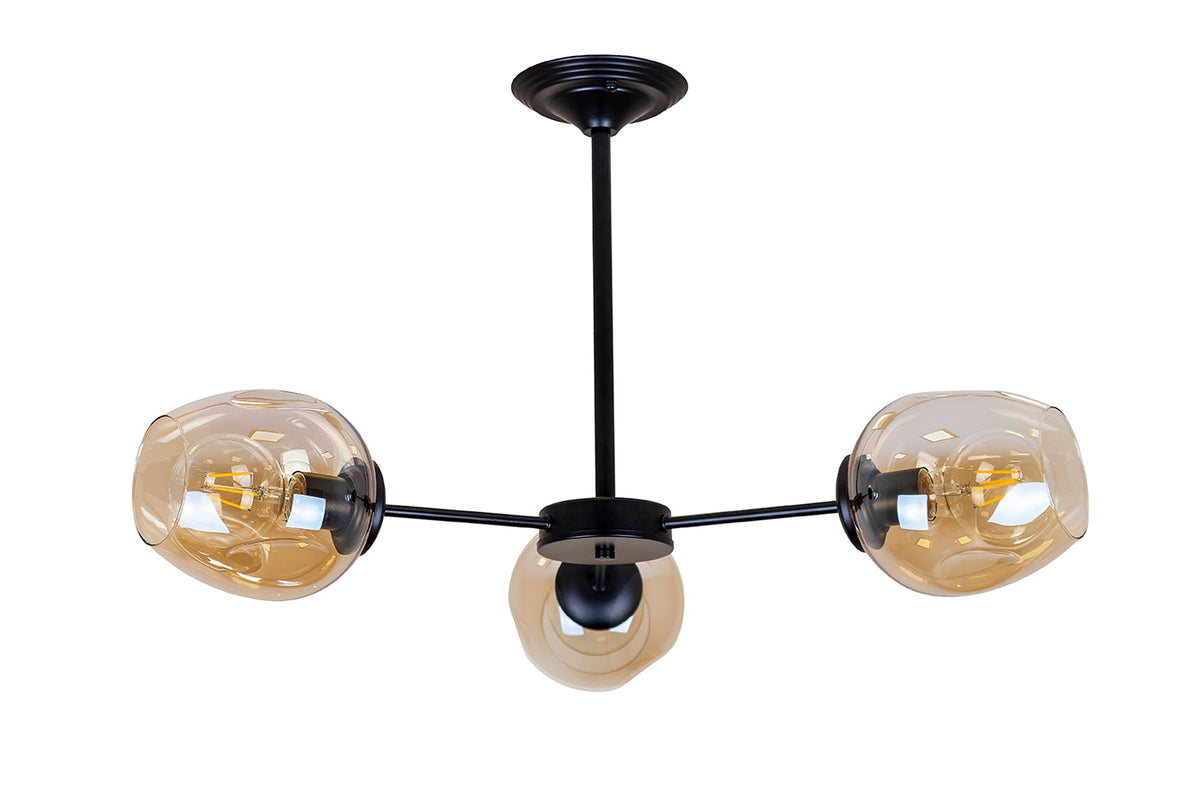 Люстра на стрижні з металевим каркасом і скляними плафонами # Колір плафона_Коричневий # Кількість ламп_3 шт