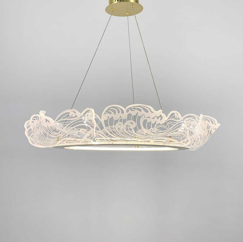 Люстра золота підвісна з прозорими елементами Листя D-65 cm / D-85 cm Gold + Transparent Leaves 220618-100000810