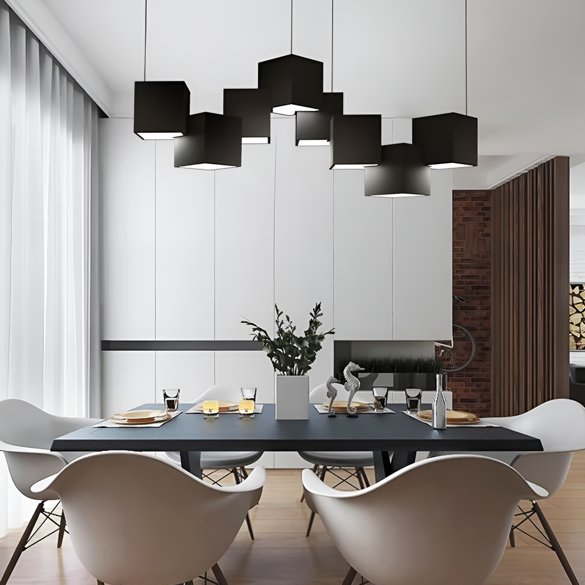 Люстра чорна підвісна геометрична куби L-70cm Led 52W Black Cube x8 250618-100005235