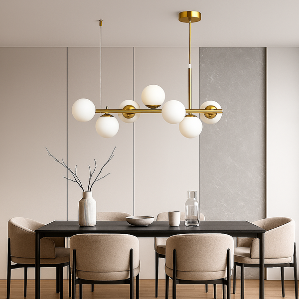 Люстра підвісна золота з білими матовими плафонами Модо L-80 cm E27x7 Gold+White Modo new 250735-100005537
