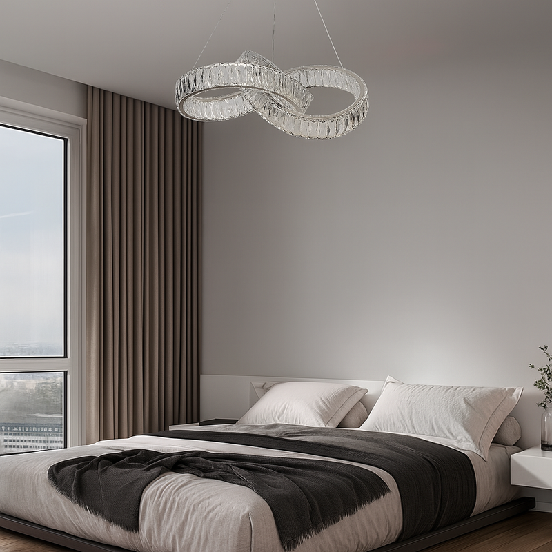 Люстра підвісна срібна з кришталевим плафоном Петля L-59 cm Led 120W Chrome+Transparent Crystal diamond knot 250735-100005475