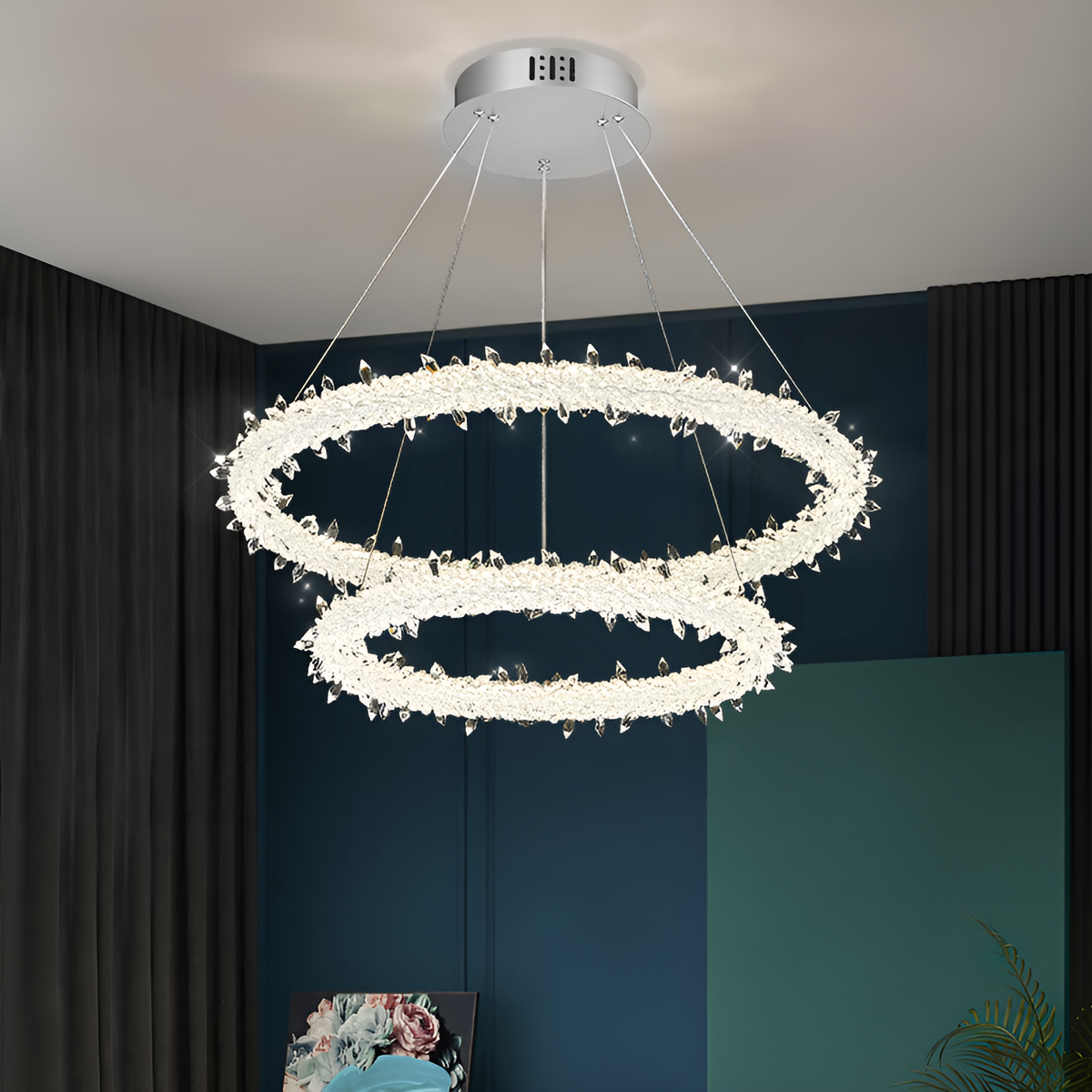 Підвісна люстра з двома кільцями LED 80W золотиста / срібна 2-rings Gold / Chrome D-80+60 см 231258-100002926
