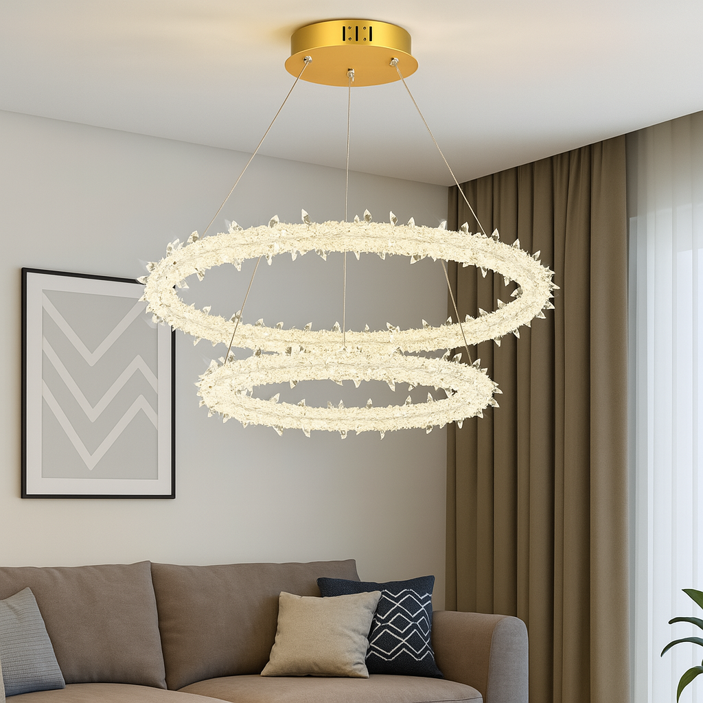 Підвісна люстра з двома кільцями LED 80W золотиста / срібна 2-rings Gold / Chrome D-80+60 см 231258-100002926
