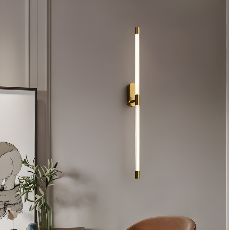 Бра настінний золотий рифлений L-63 cm / L-84 cm 4000K Gold+Transparent Pipe line glass 240158-100002971