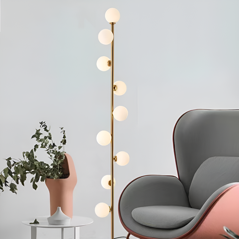 Торшер золотий з білими плафонами H-182 cm G9*9 Gold+White Bollo 250731-100005464