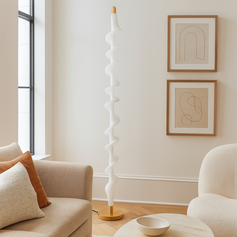 Торшер з білої акрилової сіткі з золотом H-152 cm Led 21W 4000K White+Gold Silk 250731-100005448
