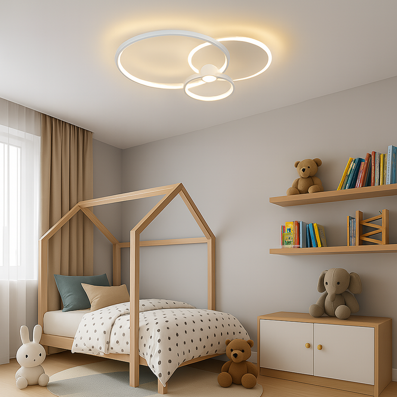 Люстра біла стельова світлодіодна Потрійне коло з пультом L-58 cm H-7 cm Led White Trio Rings 250731-100005460