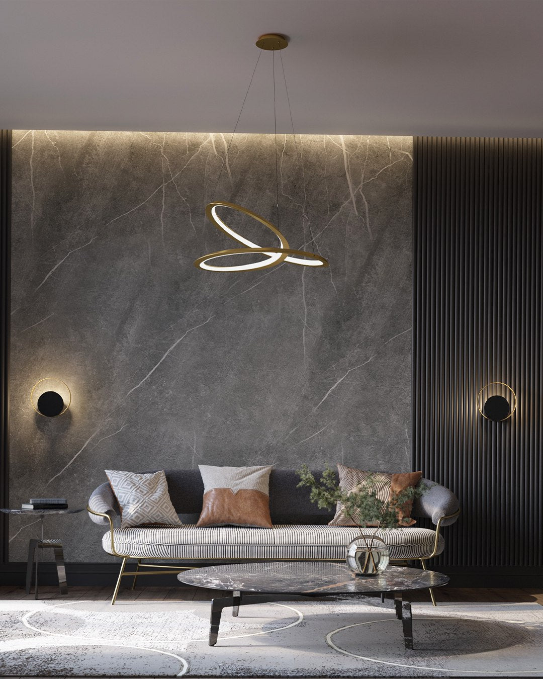 Підвісні світильники золоті 4000К Gold D-52 cm/ 76 cm Led 30W / 40W Gold Helix 231026-100002679