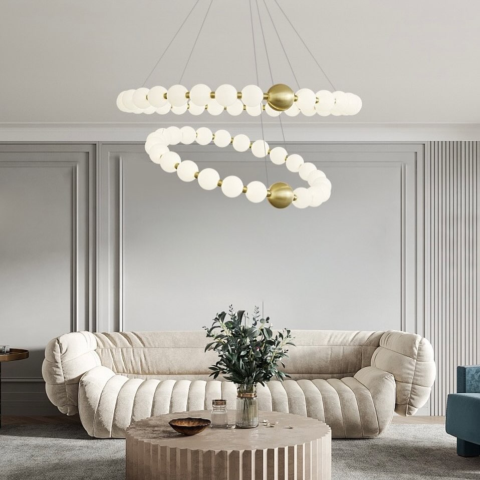 Підвісна люстра Pearls Circle double D600 + D800 Led 50W 3000K 4000K 6000K Gold + White 240518-100003251