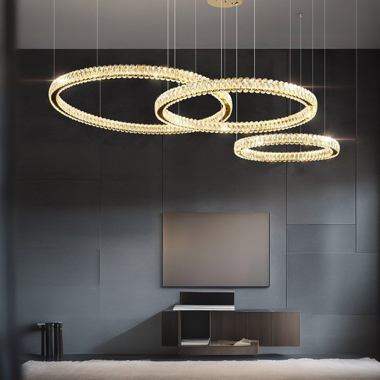 Підвісний світильник D200 + D400 + D600 Led 150W Gold Crystal Diamond circle 250176-100004022