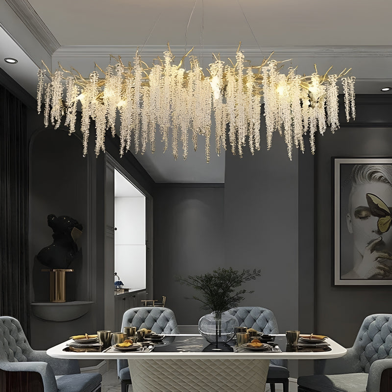 Золота видовжена люстра з кришталевими підвісками L-100/120/150 см G9 Gold Tree 250718-100005667