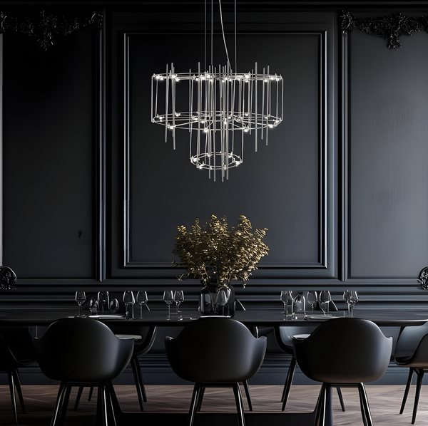 Люстра підвісна срібна двоярусна / триярусна D-60 cm / D-80 cm Led Chrome Rain 250718-100005678