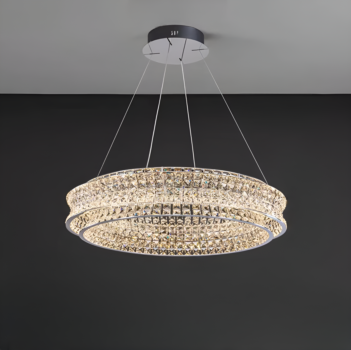 Люстра підвісна з хромованим корпусом та кришталевим плафоном D-80cm Chrome Premium Crystal Circle 250617-100005083