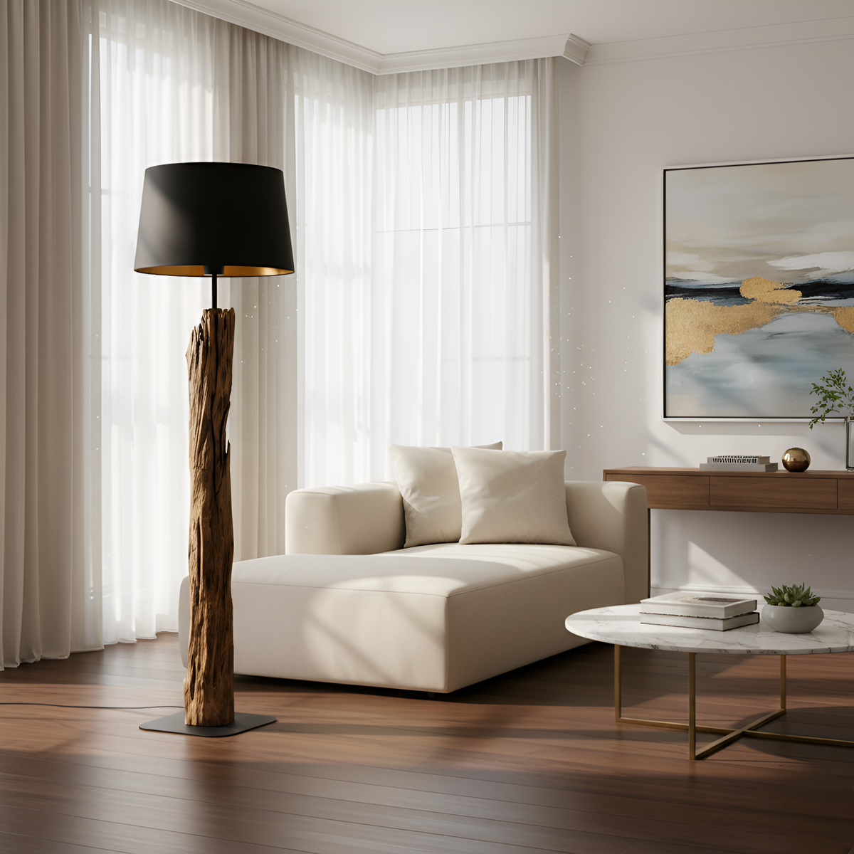 Торшер чорний з дерева Е27 H-155 cm Black+Wood Tree 260263-100007533
