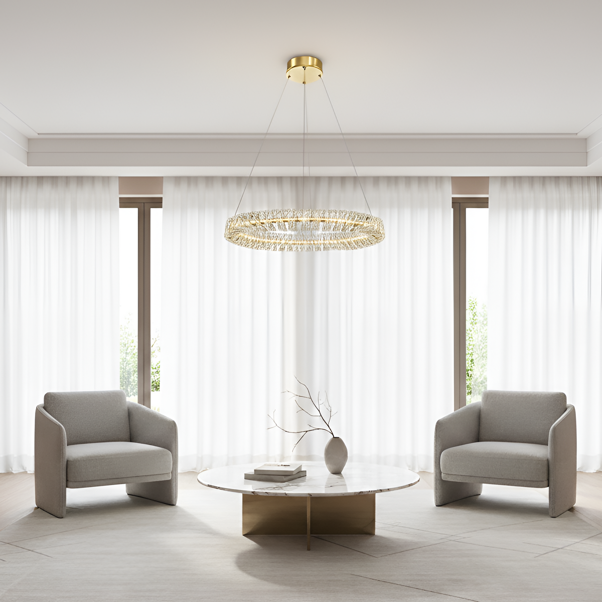 Люстра підвісна золота з скляним фігурним плафоном D-60 cm / D-80 cm Led Crystal Gold 251188-100006580