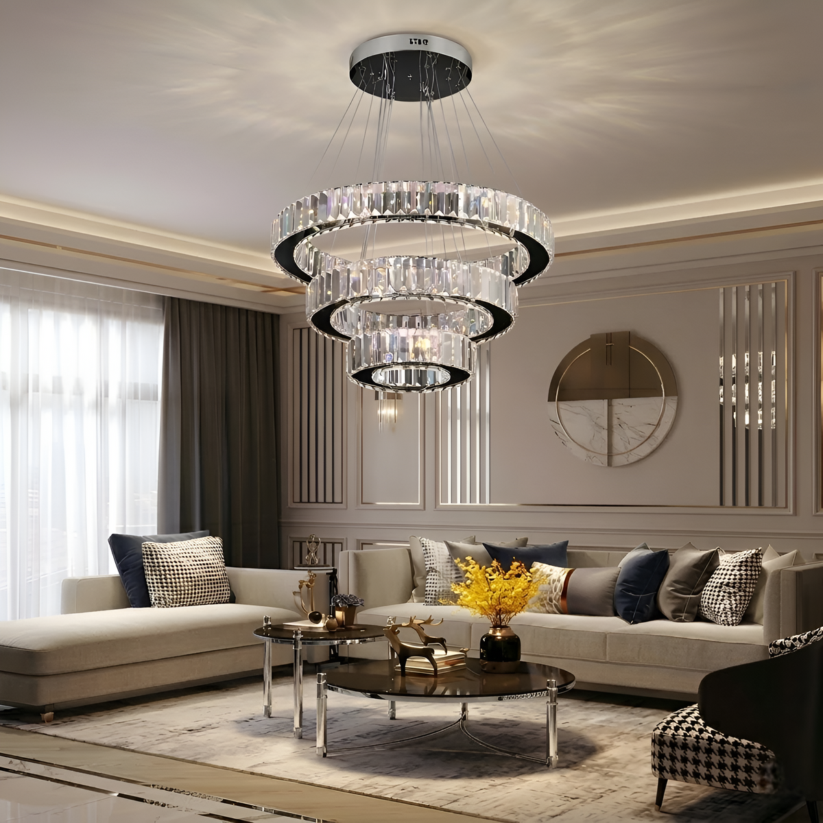 Підвісна люстра срібна D-60+40+20 cm Led Chrome Crystal 260322-100007650