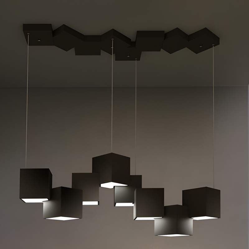 Люстра чорна підвісна геометрична куби L-70cm Led 52W Black Cube x8 250618-100005235