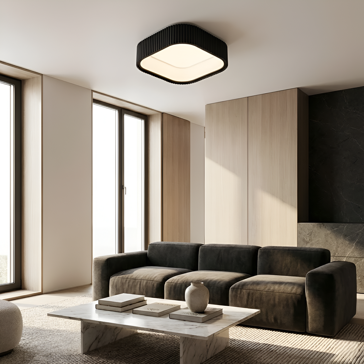 Стельова люстра чорна у 2-х розмірах з пультом L-50 cm / L-60 cm Led Black Gofre 250819-100005780